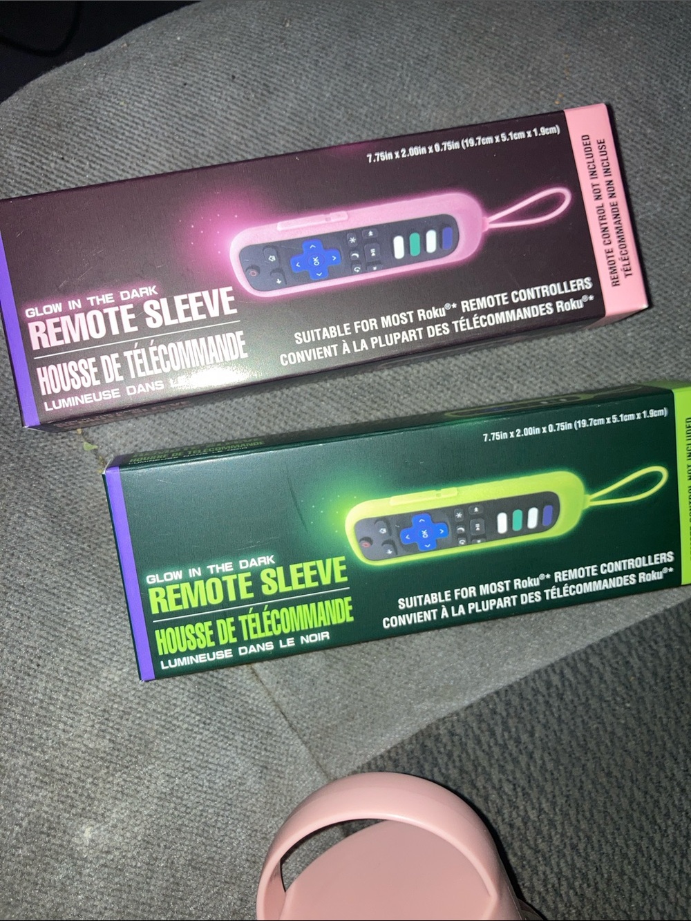 Glow-in-the-Dark Remote Sleeve — Pink & Lime 2 one pink one green